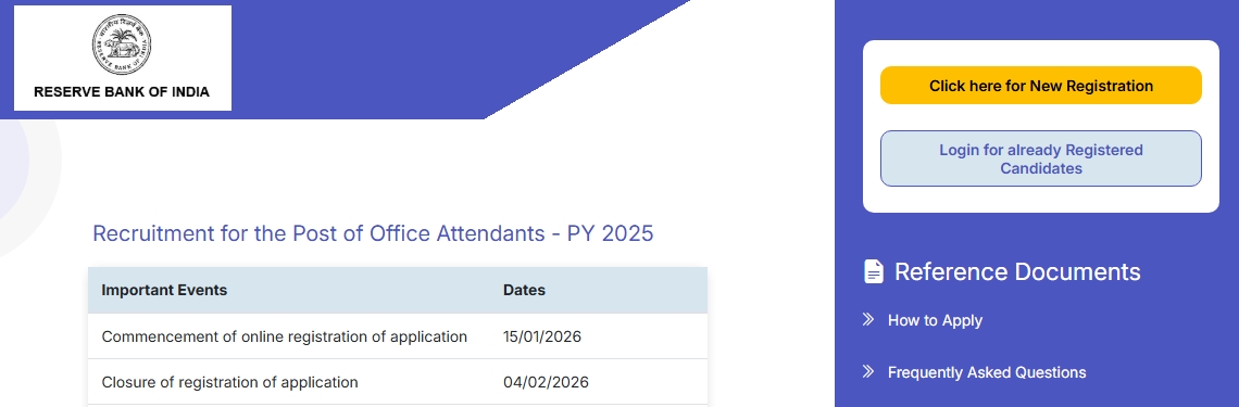 RBI Office Attendant Bharti 2026