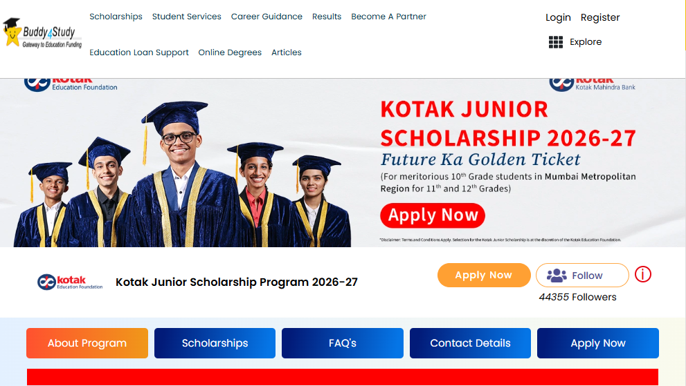 Kotak Junior Scholarship Program 2026-27