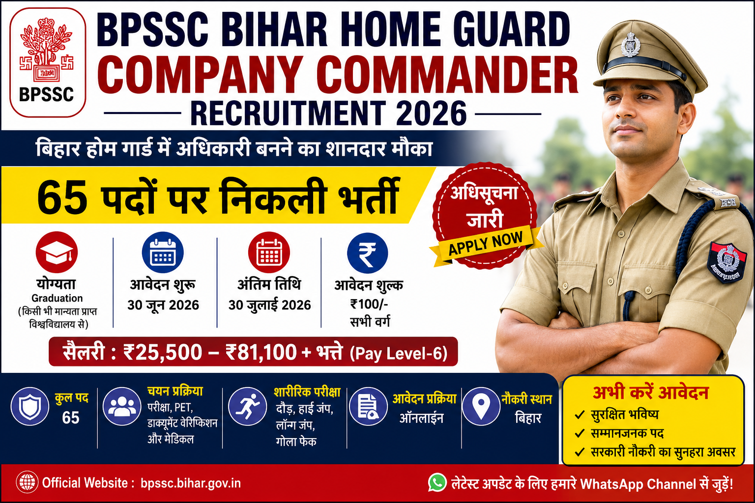 BPSSC Bihar Home Guard Company Commander Recruitment 2026