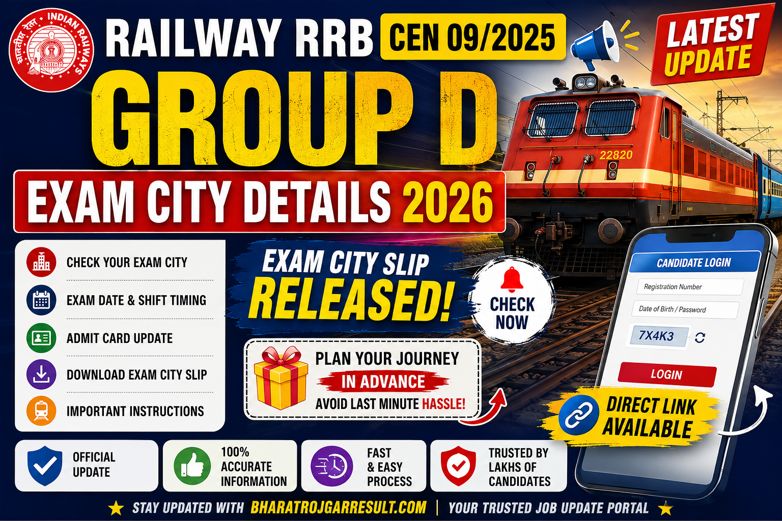 Railway RRB Group D Exam City Details 2026