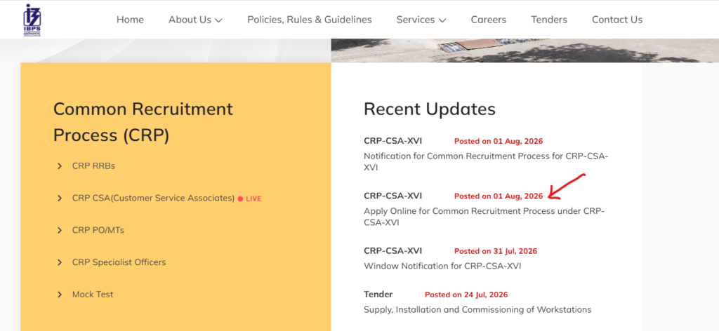 IBPS CRP CSA XVI Clerk Vacancy 2026