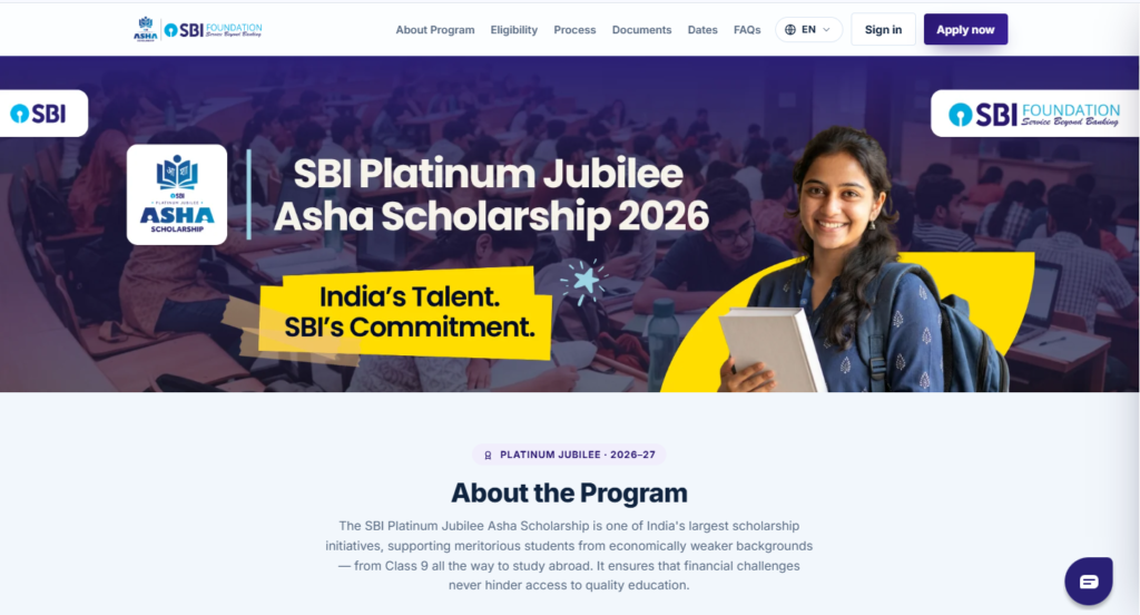 SBI Platinum Jubilee Asha Scholarship 2026-27