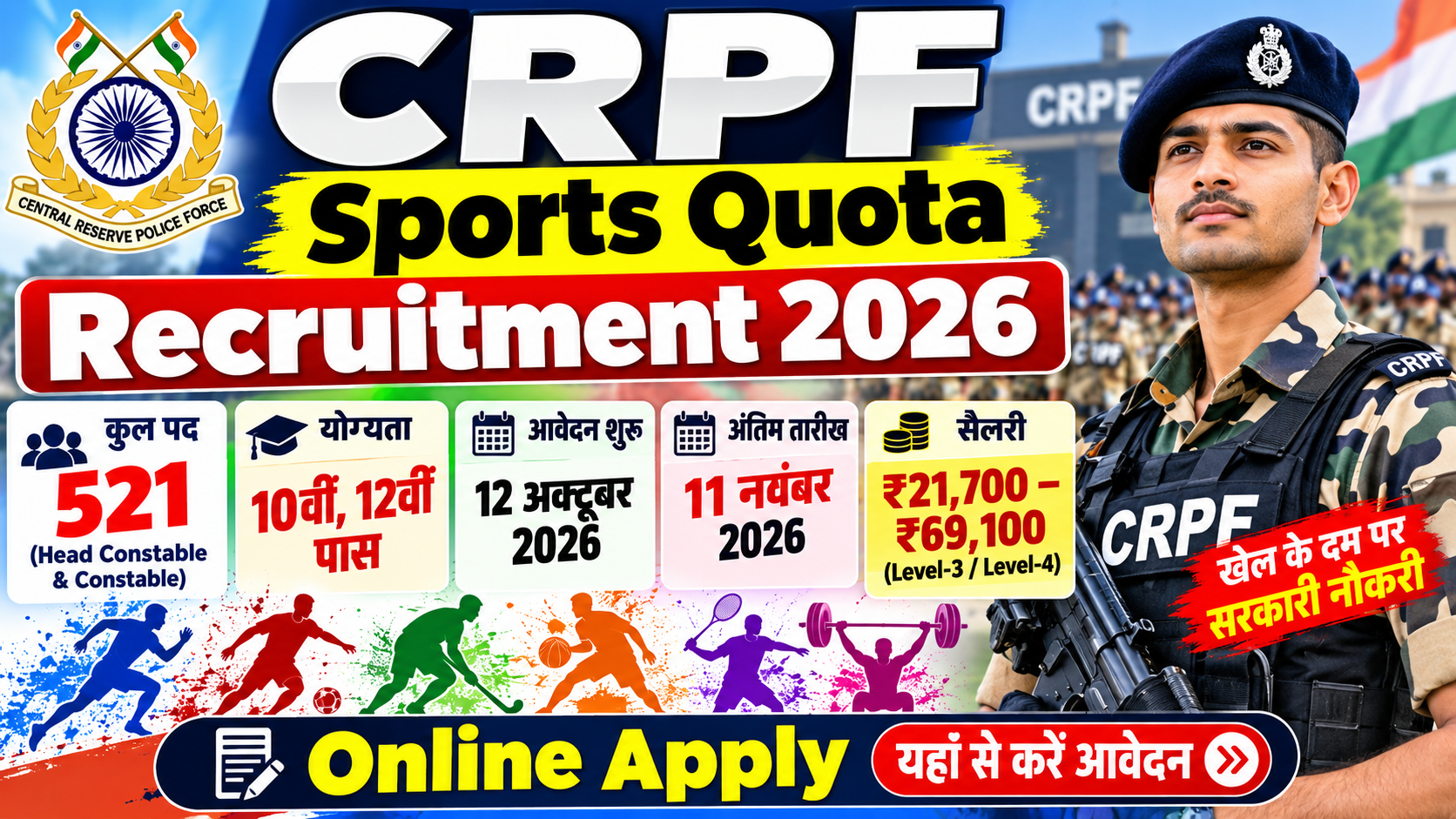 CRPF Sports Quota Recruitment 2026